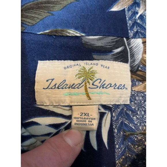 Island Shores Men’s 2 XL Rayon Blue Hawaiian Print Button-up S0hort Sleeve - Picture 2 of 5